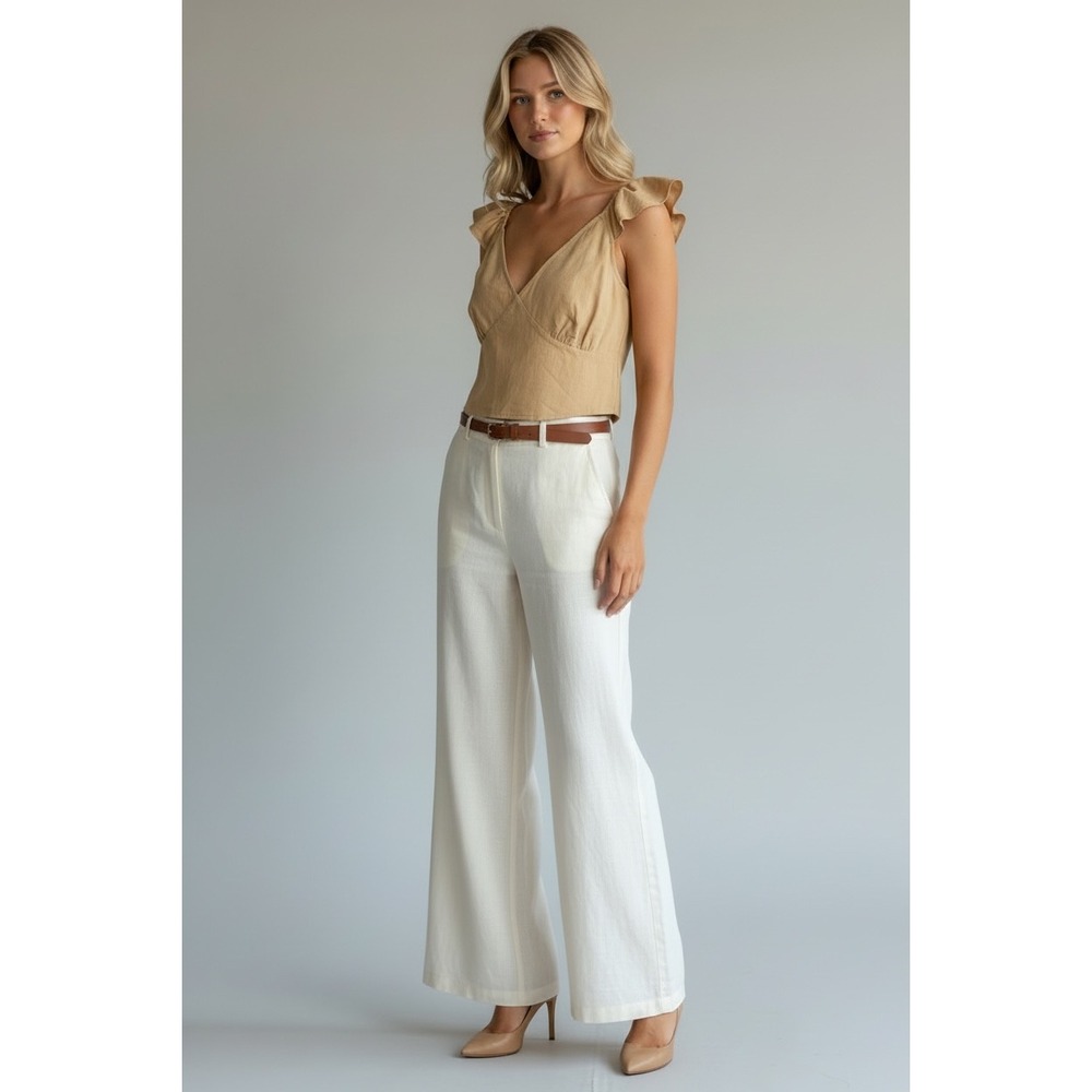 NEW‎ A New Day Tan Ruffle Sleeve V-Neck Crop Top Size XL Boho Summer Neutral